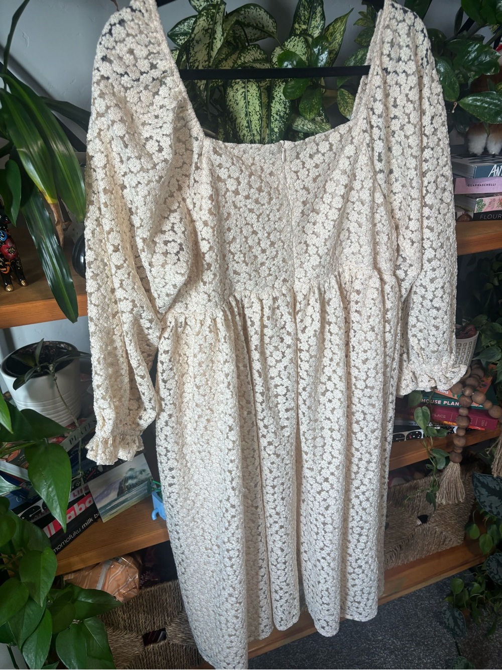 Storia Cream Lace Puff Sleeve Square Neck Mini Dress | XL - Picture 6 of 7